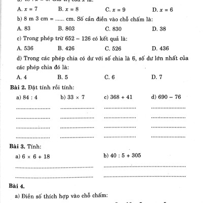 Đề Luyện Tập Kiểm Tra Toán 3 ( Biên Soạn Theo Chương Trình Giao Dục Phổ Thông Mới)