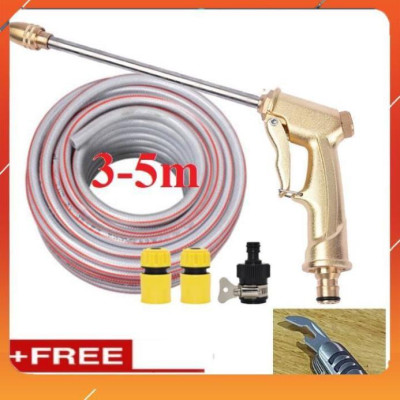 Bộ dây vòi xịt nước rửa xe,tưới cây , tăng áp 3 lần,loại 3m,5m 206701-3 đầu đồng,cút,nối nhựa đen+  mở chai