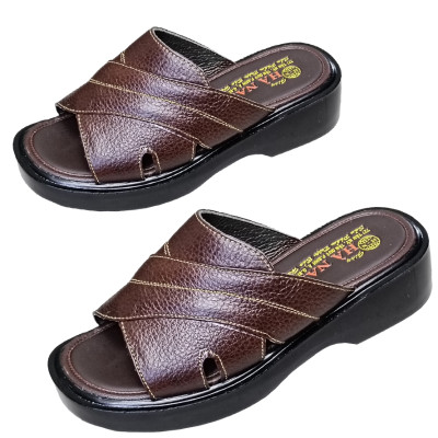 Dép Nam Quai Ngang Da Bò Thật HÀ NAM Đế Cao Dành Cho Người Thấp DN2041