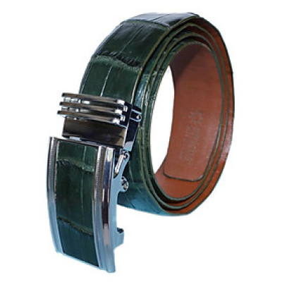 HP4827 - Dây nịt nam da cá sấu Huy Hoàng nguyên con bụng 4P màu xanh rêu