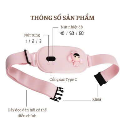 Máy chườm nóng hỗ trợ giảm đau bụng kinh có 3 mức nhiệt, Pin sạc UBS, món quà ý nghĩa tặng người yêu