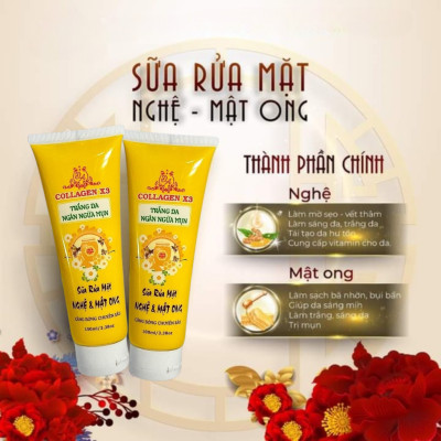 Sữa Rửa Mặt Collagen X3 Sữa Rửa Mặt Nghệ Mật Ong Sạch Sâu Dưỡng Trắng Da Đông Anh Chính Hãng100ml