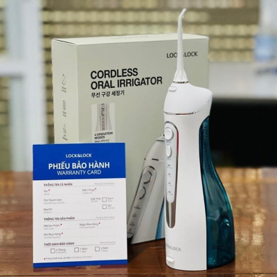 Máy Tăm Nước Không Dây LocknLock Cordless Oral Irrigator màu xanh ENR156BLU, Hàng chính hãng, 4 chế độ làm sạch- JoyMall