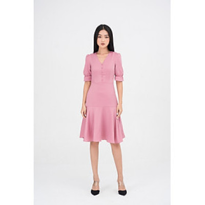 De Leah - Đầm Xoè Tay Lỡ Cúc Trai H