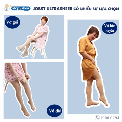 Vớ y khoa gối JOBST UltraSheer - Siêu mỏng, màu đen, kín ngón, 20-30mmHg, giãn tĩnh mạch chân (tất y khoa)