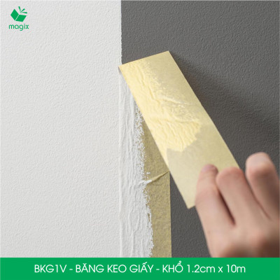 BKG1V - Block 12 cuộn băng keo giấy khổ 1.2cm x 10m - Băng dính giấy viết được, chặn màu sơn