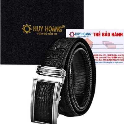 Thắt Lưng Nam Da Cá Sấu Đan Viền Bản Lớn Gai Huy Hoàng HT4701 - Đen