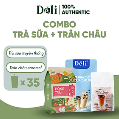 Combo Bôt sữa Cao Cấp 1kg+ Hồng trà 400gr+ Trân châu caramel Déli 1kg, nguyên liệu pha chế trà sữa trân châu