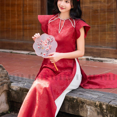 Áo dài Cát Châu NGADO , áo dài đỏ , áo dài Tết