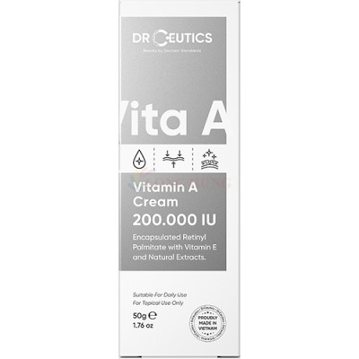 Kem dưỡng DrCeutics Vitamin A Cream 200.000 IU giúp cải thiện nếp nhăn và cho da căng bóng, mịn màng (50g) - Hàng chính hãng