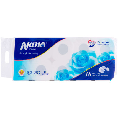 Giấy vệ sinh Blue 10 cuộn có lõi, thương hiệu Nano giấy 2 lớp an toàn cho người dùng