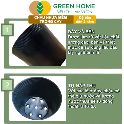 Chậu Trồng Cây Greenhome, nhiều kích thước, Nhựa Mềm, Dẻo, Nhẹ, Trồng Cây, Bầu Ươm Cây Giống, Độ Bền Đến 2 Năm