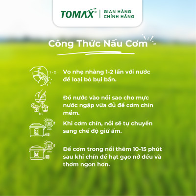 Gạo Đài thơm TOMAX (túi 1kg hút chân không) dẻo vừa, ráo cơm, ngọt thơm