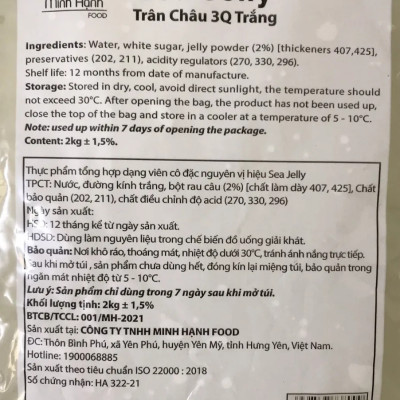 Trân Châu 3Q Sea Jelly Trắng 2 kg / Thạch 3Q Ngọc Trai Sea Jelly (ngon, dai giòn sần sật - dùng trực tiếp mà không cần nấu hay chế biến khác)