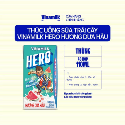 Thùng 48 hộp thức uống sữa trái cây vị dưa hấu Vinamilk Hero 110ml