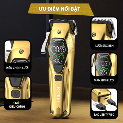 Tông đơ cắt tóc chuyên nghiệp Kemei KM-1698 lưỡi cắt mạ carbon DLC cao cấp công suất siêu mạnh 10W - Chính hãng