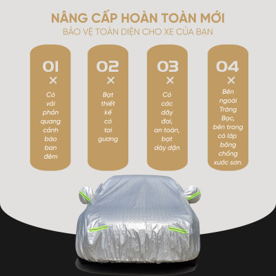Bạt phủ ô tô xe hơi vải dù oxford cao cấp 3 lớp tráng bạc bền đẹp chống nắng mưa,bạc trùm chùm kín bảo vệ xe oto4,5,7chỗ