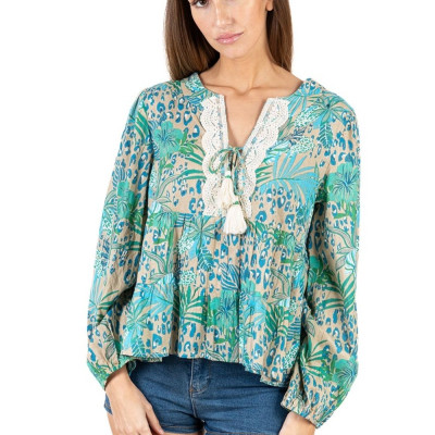 Áo Boho Phối Ren Cotton Isla Bonita