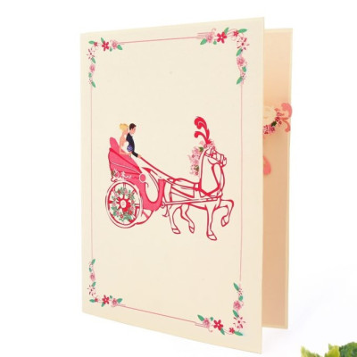 Thiệp 3D Pop Up Xe Ngựa Cưới – Thiệp Chúc Mừng Đám Cưới, Thiệp Wedding Sang Trọng, Độc Đáo, W04