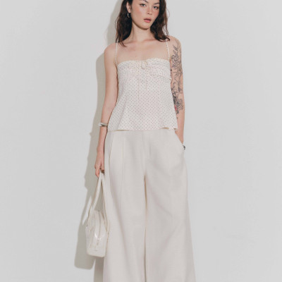 DOTTIE - Quần tây ống rộng lưng cao - Be nhạt - Q0408