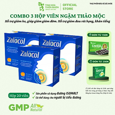 Combo 3 hộp viên ngậm Ho thảo mộc Zalocol Hỗ trợ giảm đờm, giảm đau rát họng, khản tiếng (Hộp 20 viên) - Genat