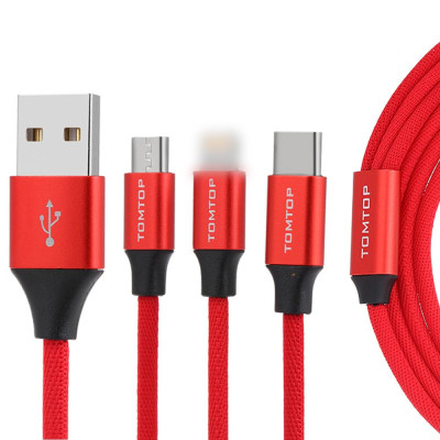 Cáp sạc đa năng TOMTOP 3.9FT Dây sạc USB Dây đồng bộ hóa dữ liệu 3 trong 1 iOS 8 chân đực + Loại C + Đầu nối Micro USB