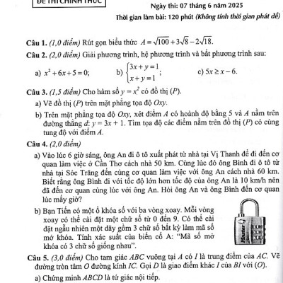 Đề thi vào lớp 10 môn toán theo cấu trúc mới năm 2025 (Dùng chung cho mọi bộ SGK)