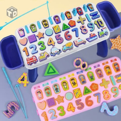 Bàn học chữ số thông minh 5 trong1 có câu cá nam châm 40 chi tiết: câu cá và ghép số, nhân vật, phương tiện giao thông, hình khối học đếm - HENRYSA