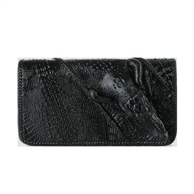 HP3730-31-32-33 - Bóp nữ da cá sấu Huy Hoàng nhiều ngăn đầu cá sấu đan viền màu đen, nâu đất, vàng, nâu đỏ