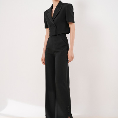 Quần vải suông ống loe xẻ V 2 bên Avery thiết kế cao cấp WHITE CHIC