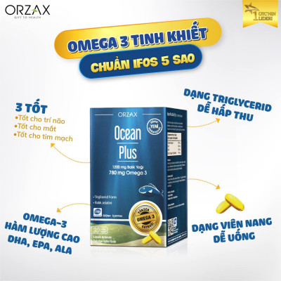 Viên Uống Dầu Cá Omega 3 Ocean Plus, Giúp Bổ Mắt, Não, Tim, Đẹp Da Hộp 30 Viên