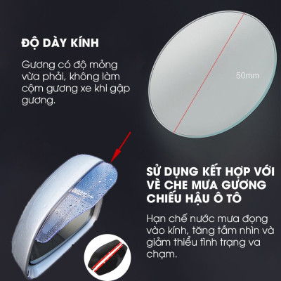 Bộ 2 Gương cầu lồi ô tô Hàng Xuất Khẩu Mỹ, tráng bạc dày công nghệ gương Bỉ TÂM LUÂN Chổi lau tẩm dầu - Hàng chính hãng