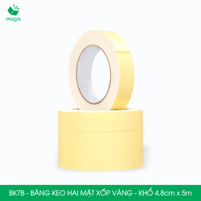 BK7B - 5 cuộn băng keo xốp 2 mặt siêu dính - Khổ 4.8cm x 5m - Băng dính xốp vàng, băng keo hai mặt
