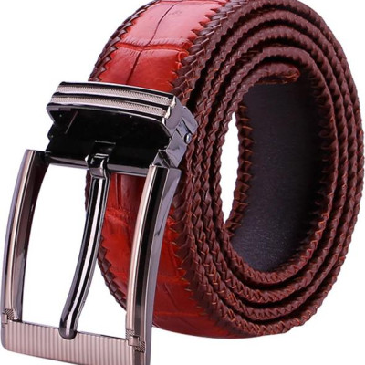 Thắt Lưng Nam Da Cá Sấu Đan Viền Bản Lớn Đầu Kim Huy Hoàng HT4296 - Nâu Đỏ