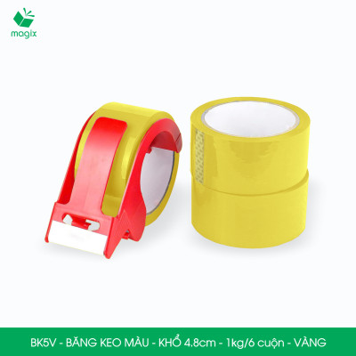 BK5V - 1 cuộn băng keo màu khổ 4.8cm loại 1kg/6 cuộn - Vàng - Băng keo, băng dính đóng hàng