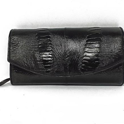 Túi đeo da đà điểu Huy Hoàng da chân màu đen HT6414