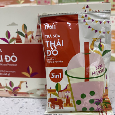 Bột pha chế trà sữa Trán Châu 3in Thái đỏ - Hộp 240gr, pha chế tiện lợi, nhanh chóng