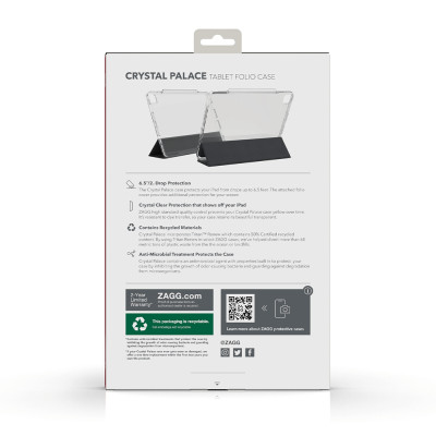 Ốp lưng Zagg Crystal Palace Clear Folio chống sốc dành cho iPad Gen 10/Pro 11/Air 5/4/Pro 12.9 - Hàng chính hãng