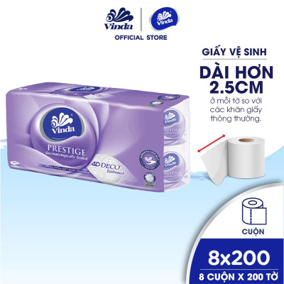 [MUA 1 LỐC GVS PRESTIGE 4D TẶNG 1 CUỘN] Giấy vệ sinh cao cấp Vinda Prestige 4D 3 lớp (8 Cuộn)