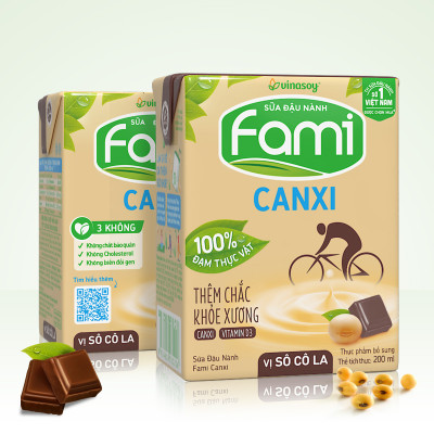 Thùng sữa đậu nành Vinasoy Fami Canxi Vị sô cô la hộp (200ml x 36 hộp)