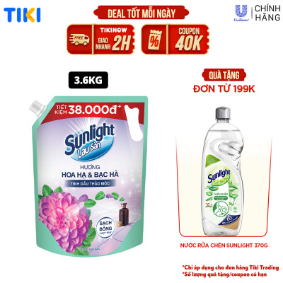 Nước Lau Sàn Sunlight Tinh Dầu Thảo Mộc Hương Hoa Hạ Bạc Hà Túi 3.6KG