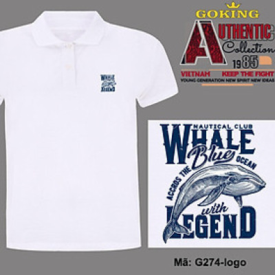 WHALE, mã logo.g274. Áo thun polo nam nữ, form unisex. Áo phông cổ trụ Goking, vải cá sấu 3D, công nghệ chống nhăn Nhật Bản