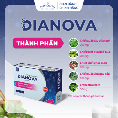 Viên uống Dianova hỗ trợ kiểm soát, cân bằng và ngừa biến chứng đường huyết (30 viên) - Nutramed