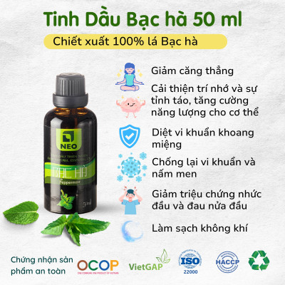 Tinh dầu Bạc hà nguyên chất NEO - Chuẩn VietGAP- Chăm sóc sức khỏe - 50ml