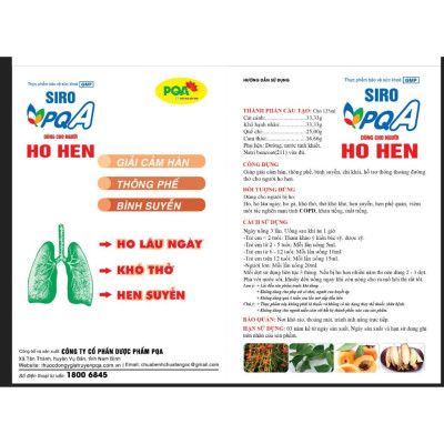 Siro Ho Hen PQA Hỗ Trợ Thông Thoáng Đường Thở Cho Người Hen Suyễn Hộp 125ml