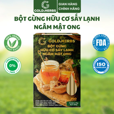 Hàng chính hãng - Bột gừng hữu cơ sấy lạnh ngâm mật ong GoldzHerbs, 100% mật ong nguyên chất – Hũ 300g/ Hộp 15 gói