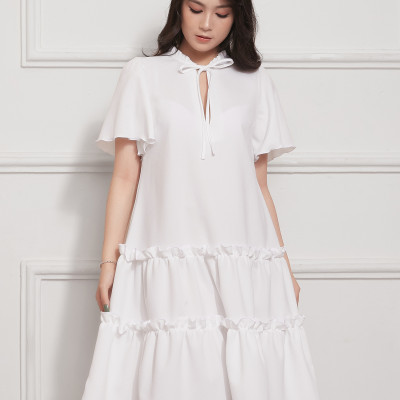 Đầm Babydoll Lụa Crep Nhún Bèo Tay Loe Maxivic, La Mộc - LM012206