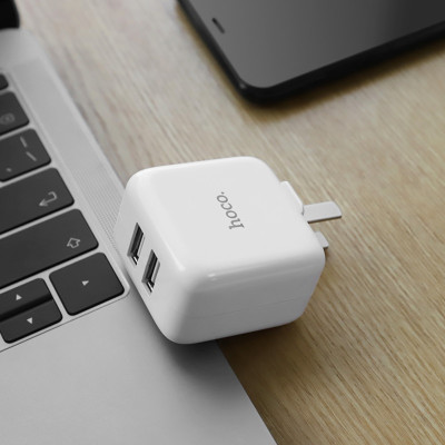 Củ sạc Nhanh Fast Charging -2 Cổng USB 2A Hoco C54  + Tặng Iring Khay - Chính Hãng 