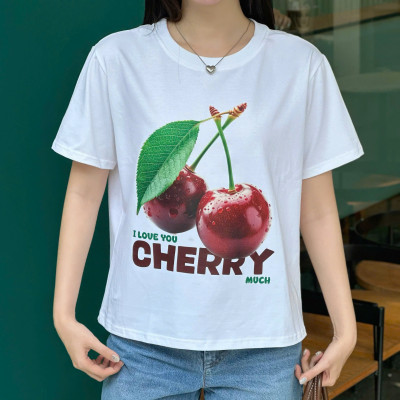 Áo thun nữ chất vải cotton thấm hút tốt in hình quả Cherry Miều Est.2013