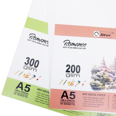 Giấy Vẽ Đa Năng Romance - A5 300gsm - Mix Media Paper - Zen Art TMG 8389 (10 Tờ)